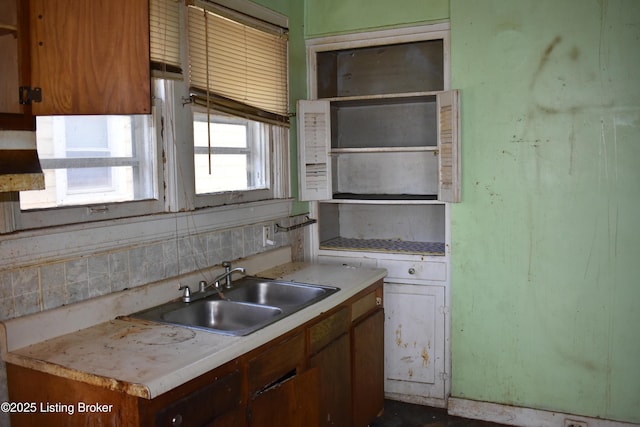 kitchen featuring sink, extractor fan, and tasteful backsplash