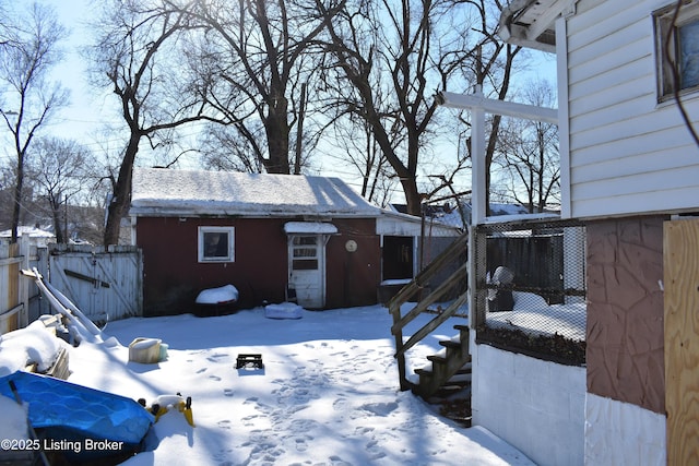 view of snow covered property