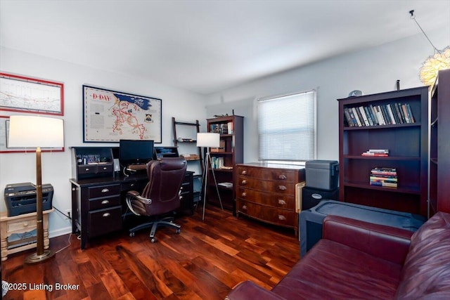 office area with dark hardwood / wood-style flooring