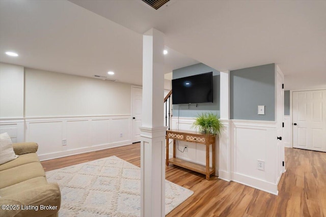 living room featuring light hardwood / wood-style flooring