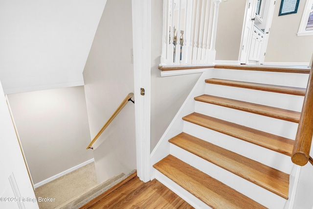 stairway featuring wood-type flooring