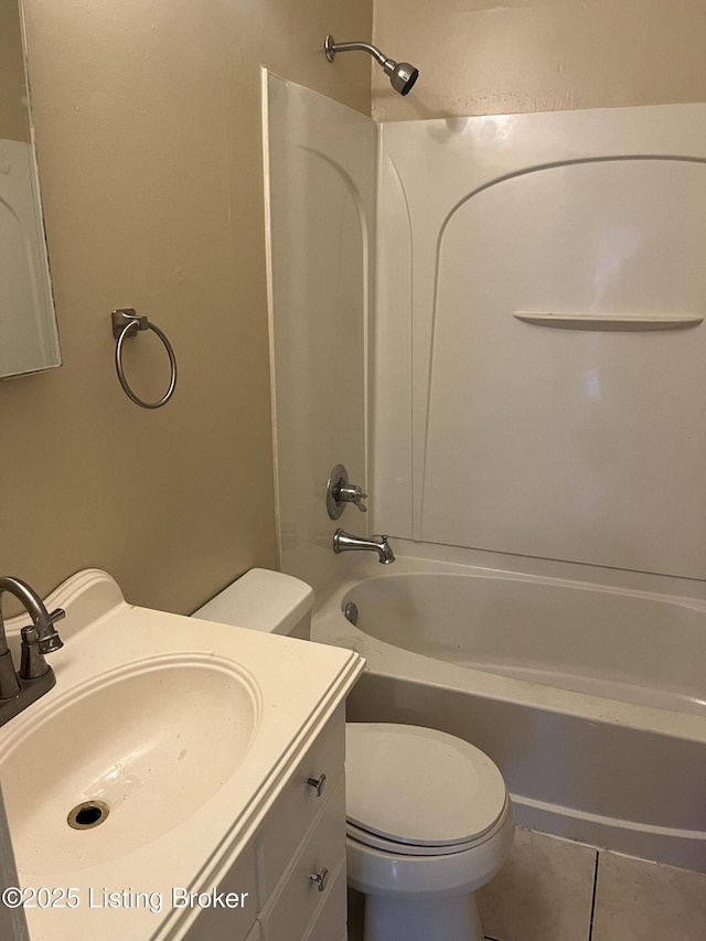 full bathroom featuring vanity, toilet, shower / bath combination, and tile patterned flooring