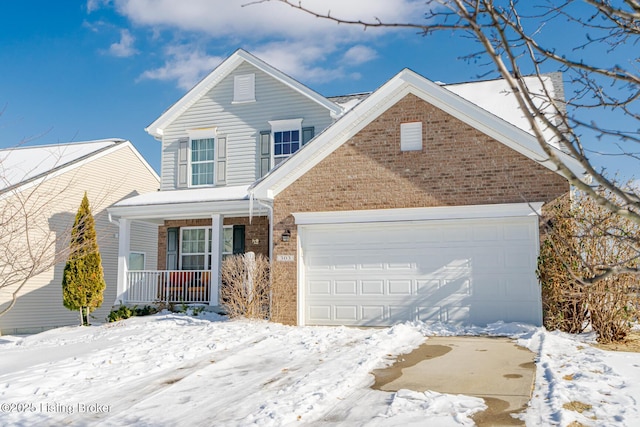 front of property featuring a porch and a garage