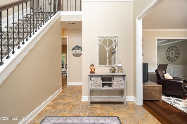 interior space with ornamental molding