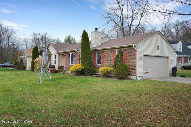 ranch-style house with a front yard and a garage