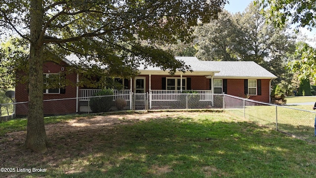 ranch-style house with a front lawn