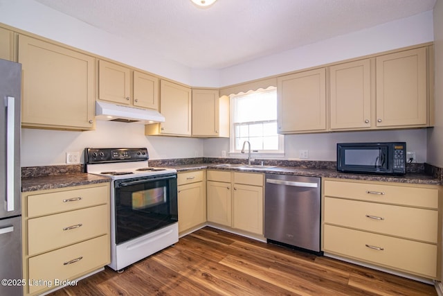 kitchen with sink, dark hardwood / wood-style floors, and stainless steel appliances