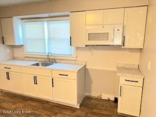 kitchen featuring white cabinetry, dark hardwood / wood-style flooring, and sink