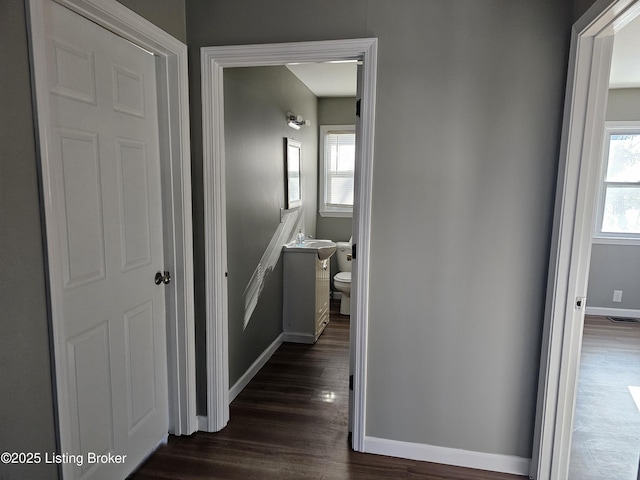 corridor featuring dark hardwood / wood-style floors