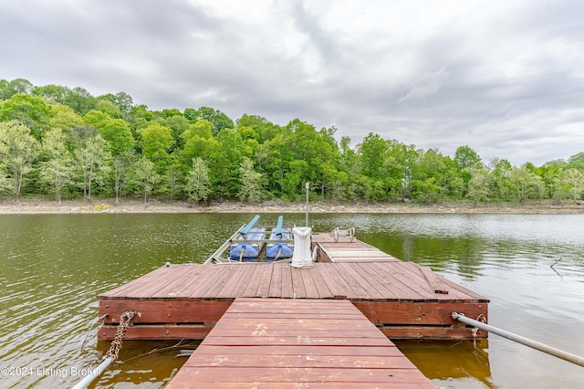 view of dock with a water view