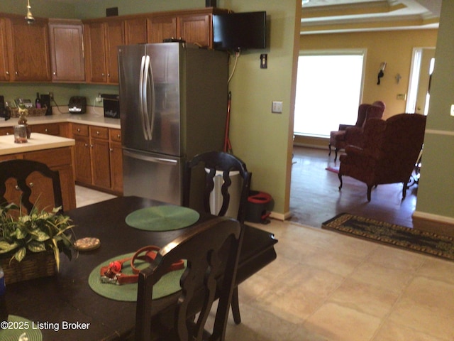 kitchen with stainless steel fridge