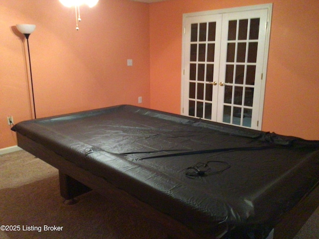 playroom with billiards and french doors