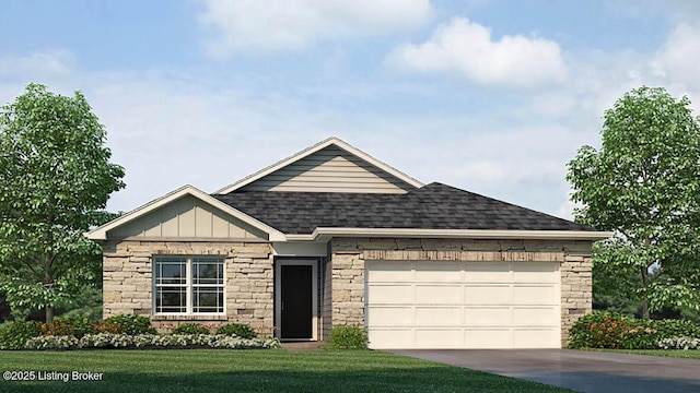 view of front of house with a garage and a front lawn