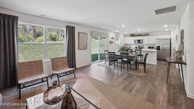 dining area with a healthy amount of sunlight and wood-type flooring