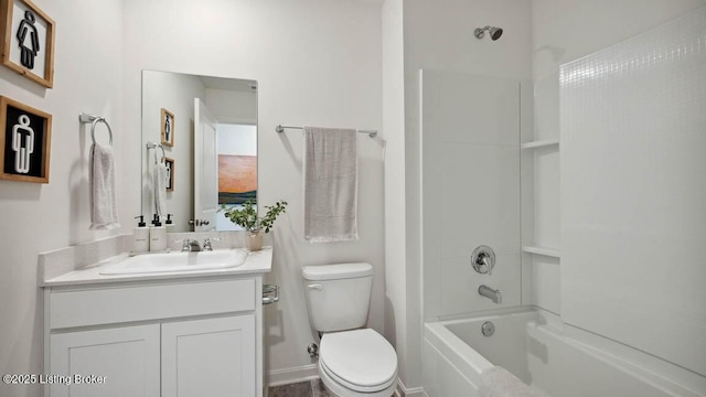 full bathroom featuring bathtub / shower combination, toilet, and vanity