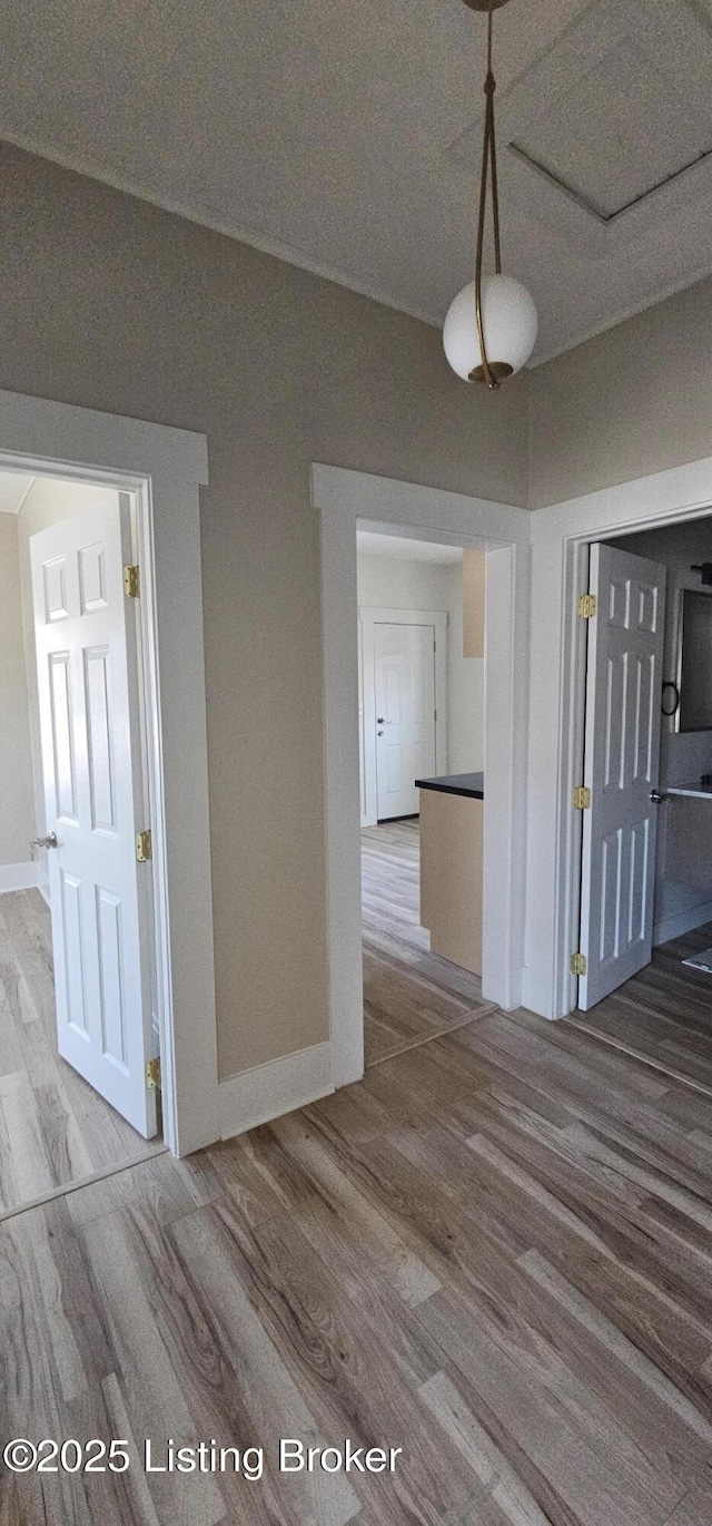 empty room featuring baseboards and wood finished floors