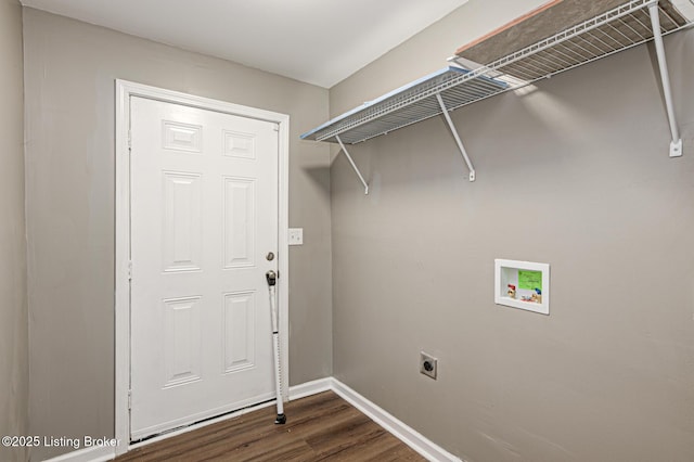 laundry room featuring dark hardwood / wood-style floors, hookup for a washing machine, and hookup for an electric dryer