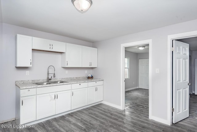 kitchen featuring white cabinets, dark hardwood / wood-style floors, and sink