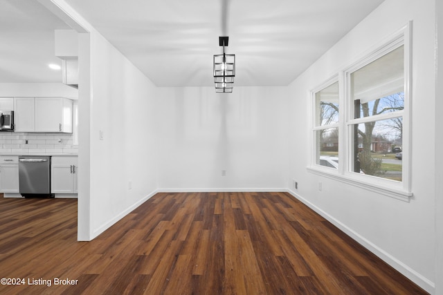 unfurnished dining area with dark hardwood / wood-style floors