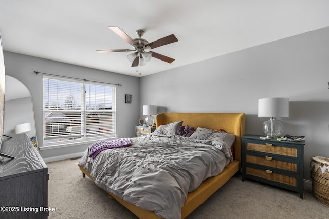 bedroom featuring carpet flooring and ceiling fan