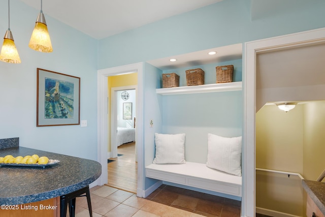 interior space featuring light tile patterned floors