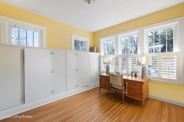 office with a wealth of natural light and light hardwood / wood-style floors