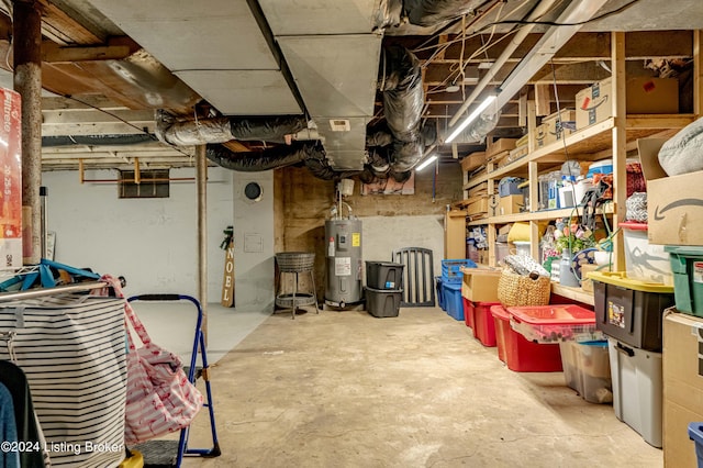 basement featuring water heater