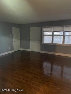 unfurnished living room with dark hardwood / wood-style floors