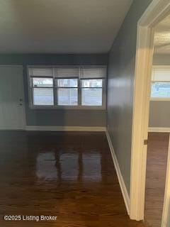 interior space with dark wood-type flooring