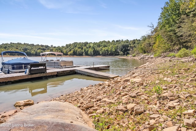 view of dock featuring a water view