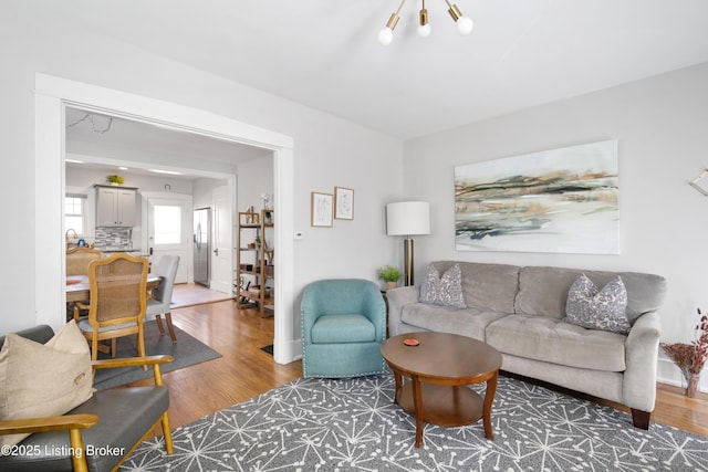 living room with hardwood / wood-style flooring