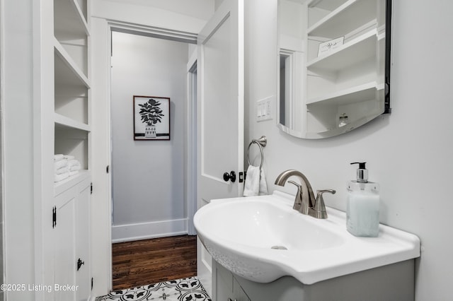 bathroom featuring wood-type flooring and sink