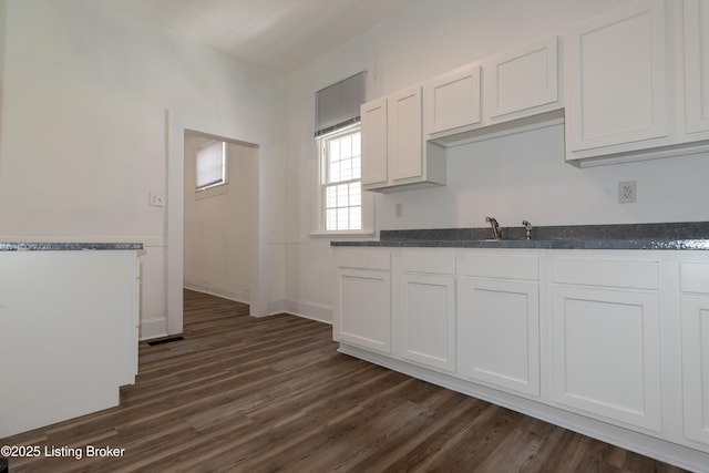 kitchen featuring sink, white cabinetry, and dark hardwood / wood-style floors