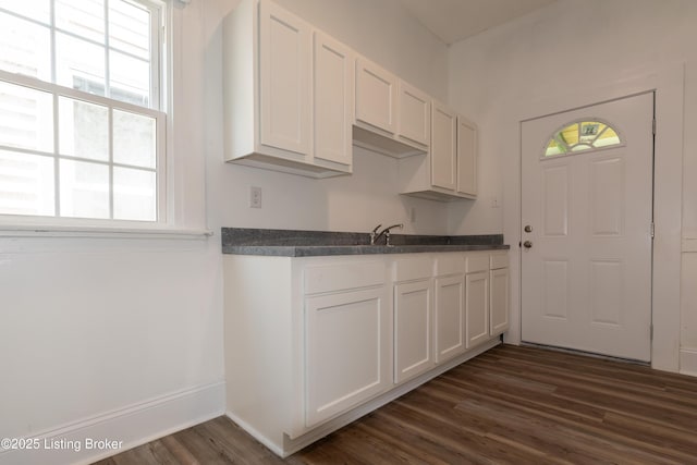 kitchen with white cabinets, dark hardwood / wood-style floors, plenty of natural light, and sink