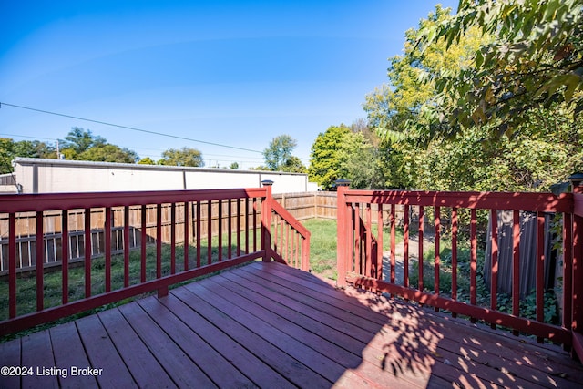 wooden terrace with a yard