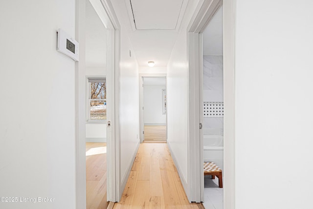 hallway with light hardwood / wood-style flooring