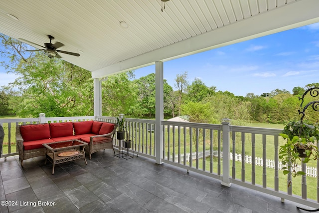 view of patio / terrace featuring an outdoor hangout area and ceiling fan