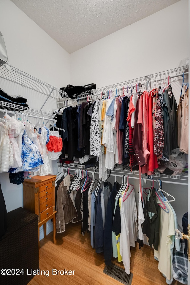 walk in closet with hardwood / wood-style flooring