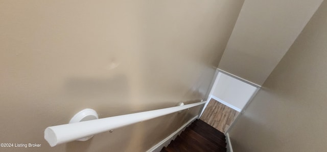 stairway with hardwood / wood-style floors