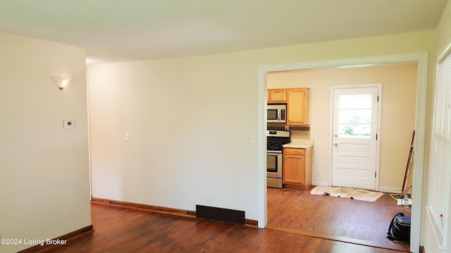 interior space with dark hardwood / wood-style floors