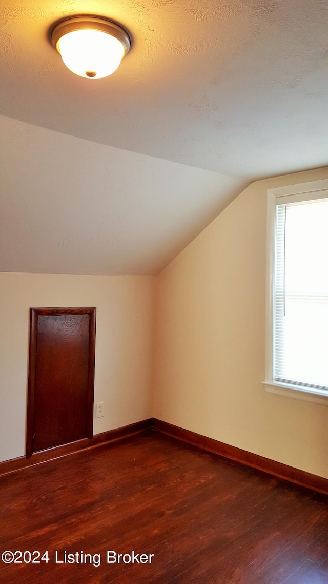 additional living space featuring hardwood / wood-style flooring and vaulted ceiling