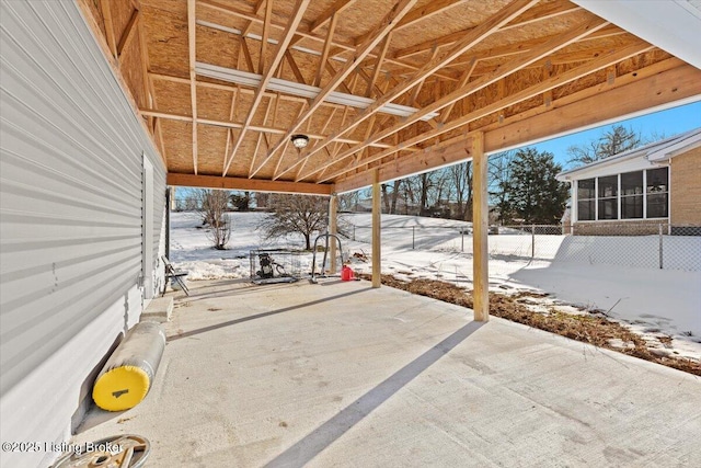 view of snow covered patio