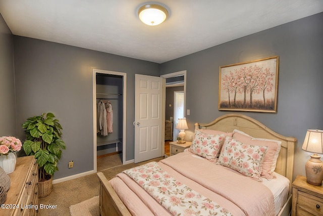 bedroom with a closet and light colored carpet