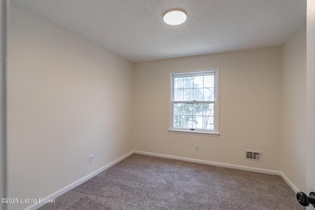 spare room with a textured ceiling and carpet flooring