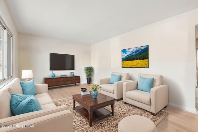 living room with light hardwood / wood-style flooring