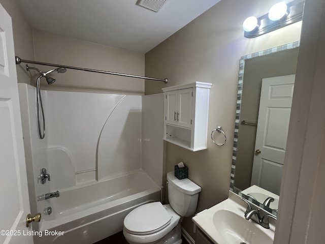 full bathroom with shower / bathtub combination, toilet, and vanity