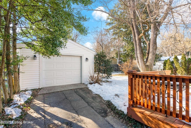 view of snow covered garage