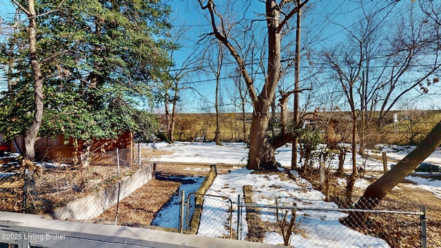 view of yard layered in snow