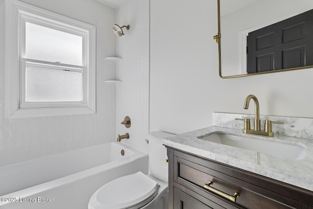 full bathroom featuring vanity, toilet, and shower / bathing tub combination