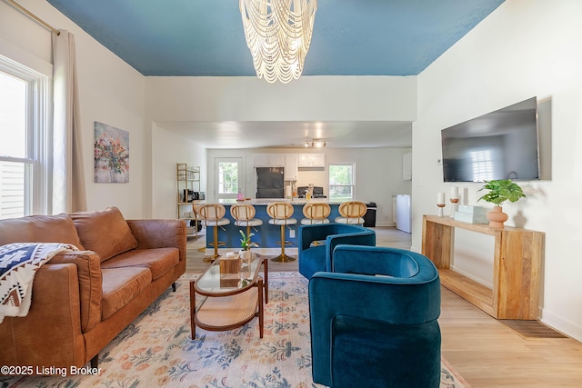 living room featuring light wood-type flooring